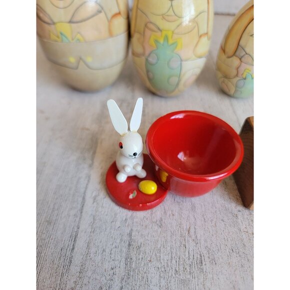 Easter bunny Russian stacking egg wooden vintage figure decor - Picture 11 of 14